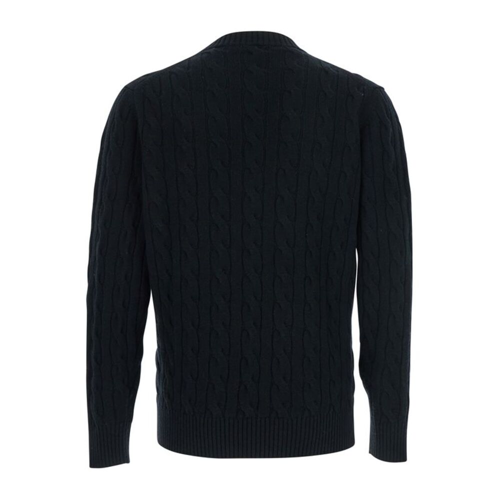 Kangra Men Black Crew Neck Sweater With Braided Design In Wool Man - Picture 2 of 3